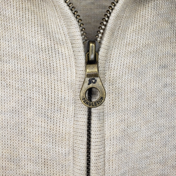 Pendleton Sweater Mens Full Zip 2 Pockets Beige Tan 100% Cotton Collar XL - Picture 5 of 6